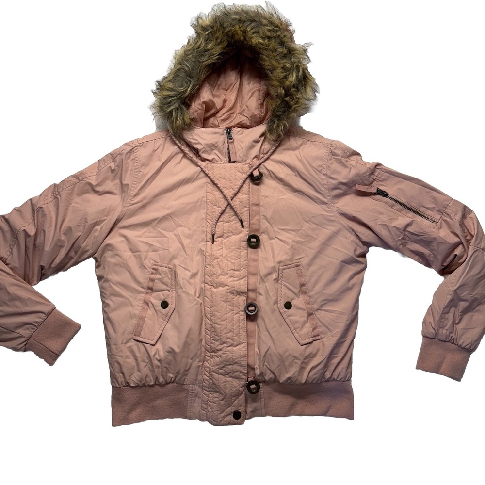 Sam Edelman Misty Rose Pink Faux Fur Hooded Coat Jacket Women's Large Puffer NEW